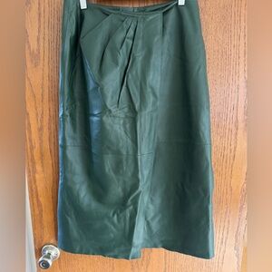 Massimo Dutti Green Leather Midi Skirt